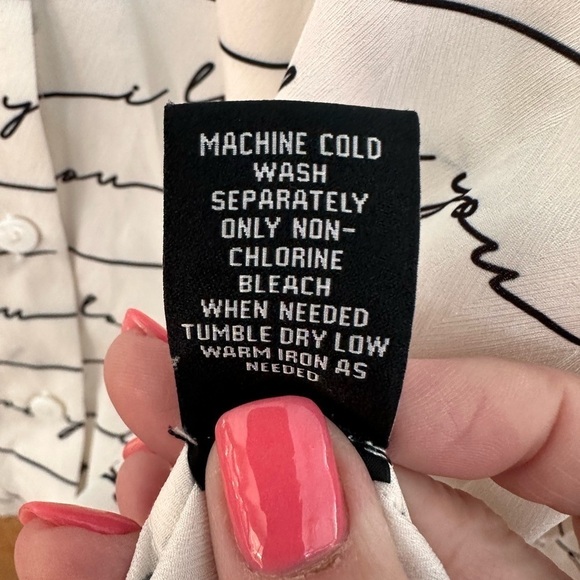 Second Sunday Button Down Blouse White w/Black I Love You Sz S Whimsigoth - Picture 5 of 10